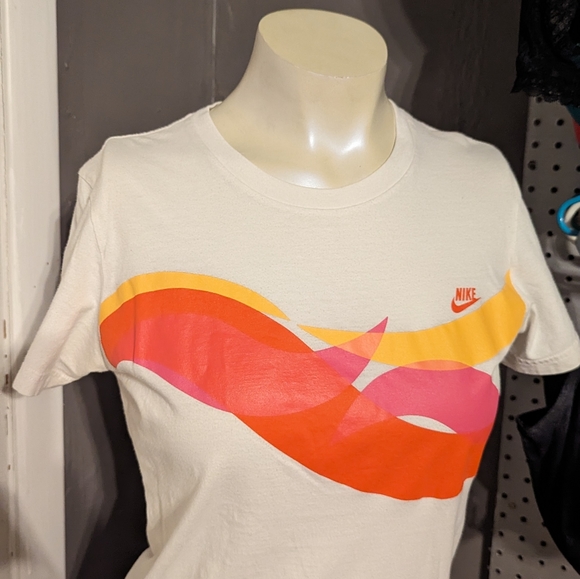 Large Nike tee T-shirt multi color fun 80s vibe unique art stripe gym athletic - Picture 4 of 4